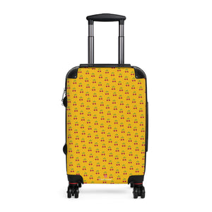 Yellow Cherry Print Suitcase, Cute Red Cherries Print Designer Suitcases, Travel Bag Suitcases