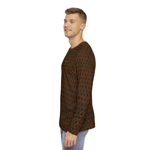 Brown Christmas Tree Men's Long Sleeves, Best Men's Long Sleeve Shirt (AOP) - Made in USA