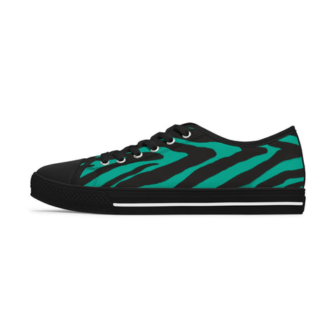 Best Zebra Striped Women's Sneakers, Turquoise Blue and Black Zebra Striped Animal Print Modern Basic Essential Women's Low Top Sneakers Tennis Shoes, Canvas Fashion Sneakers With Durable Rubber Outsoles and Shock-Absorbing Layer and Memory Foam Insoles&nbsp;(US Size: 5.5-12)