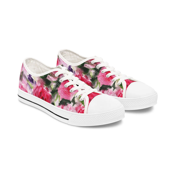 Pink Rose Floral Women's Sneakers, Floral Print Women's Low Top Sneakers Tennis Shoes, Canvas Fashion Sneakers With Durable Rubber Outsoles and Shock-Absorbing Layer and Memory Foam Insoles&nbsp;(US Size: 5.5-12)