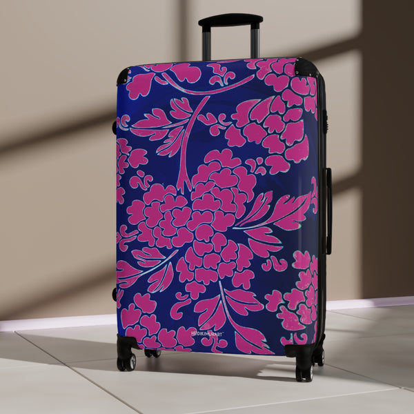 Hot Pink Floral Print Suitcases, Blue Floral Print Suitcase, Travel Bag Suitcases (Small, Medium, Large)