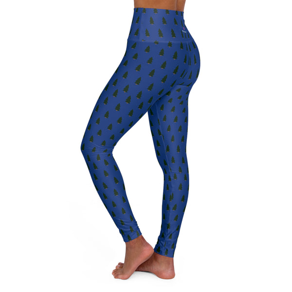 Blue Christmas Tree Yoga Tights, High Waisted Women's Yoga Leggings