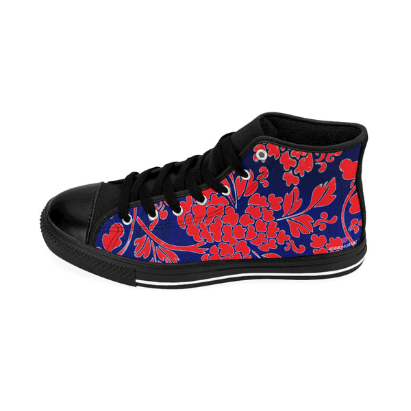 Red Floral  Men's High Tops, Red and Blue Floral Best Designer Men's Classic Sneakers