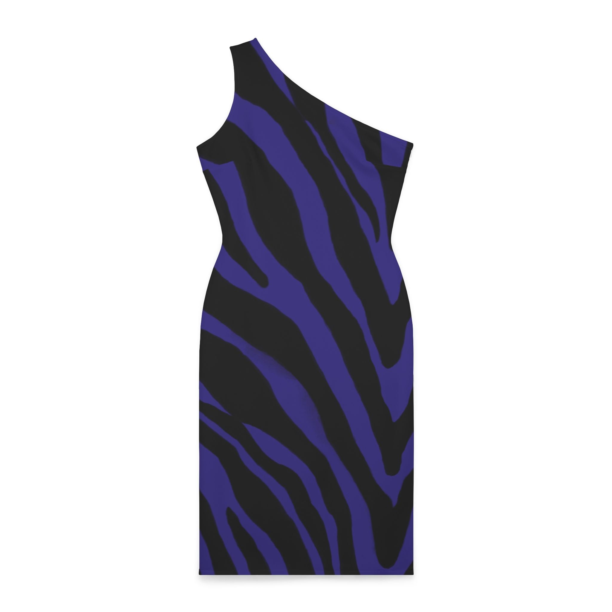 Purple Zebra Shoulder Dress, Zebra Pattern Women's Shoulder Dress, Purple and Black Best Knee-Length Fitted Stretchy Designer Animal Print Off-The-Shoulder Sleeveless Dress &nbsp;- Made in USA (US Size: XS-XL)