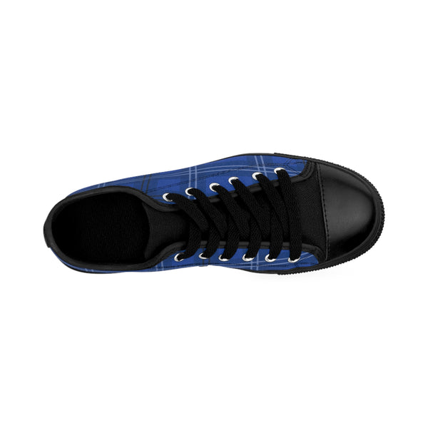 Royal Blue Plaid Women's Sneakers, Blue Classic Tartan Plaid Print Designer Low Top Fashion Tennis Shoes Women's Sneakers Footwear Streetwear Shoes (US Size: 6-12)