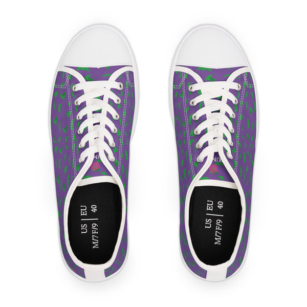 Purple Green Cranes Women's Sneakers, Oriental Style Japanese Crane Print Women's Low Top Sneakers Tennis Shoes, Canvas Fashion Sneakers With Durable Rubber Outsoles and Shock-Absorbing Layer and Memory Foam Insoles&nbsp;(US Size: 5.5-12)