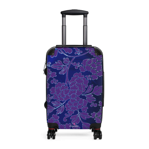 Purple Blue Floral Print Suitcase, Abstract Oriental Style Floral Print Designer Suitcase Luggage (Small, Medium, Large) Unique Cute Spacious Versatile and Lightweight Carry-On or Checked In Suitcase, Best Personal Superior Designer Adult's Travel Bag Custom Luggage - Gift For Him or Her - Printed in&nbsp; Canada