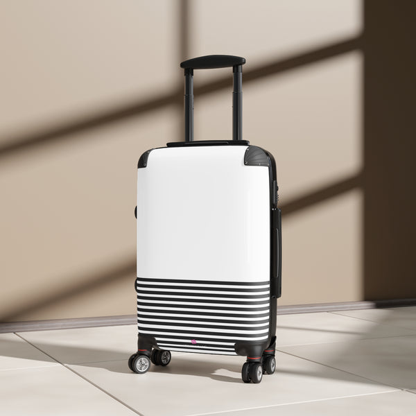 Horizonal Striped Print Suitcases, Black White Stripes Print Best Suitcases, Travel Bag Suitcases