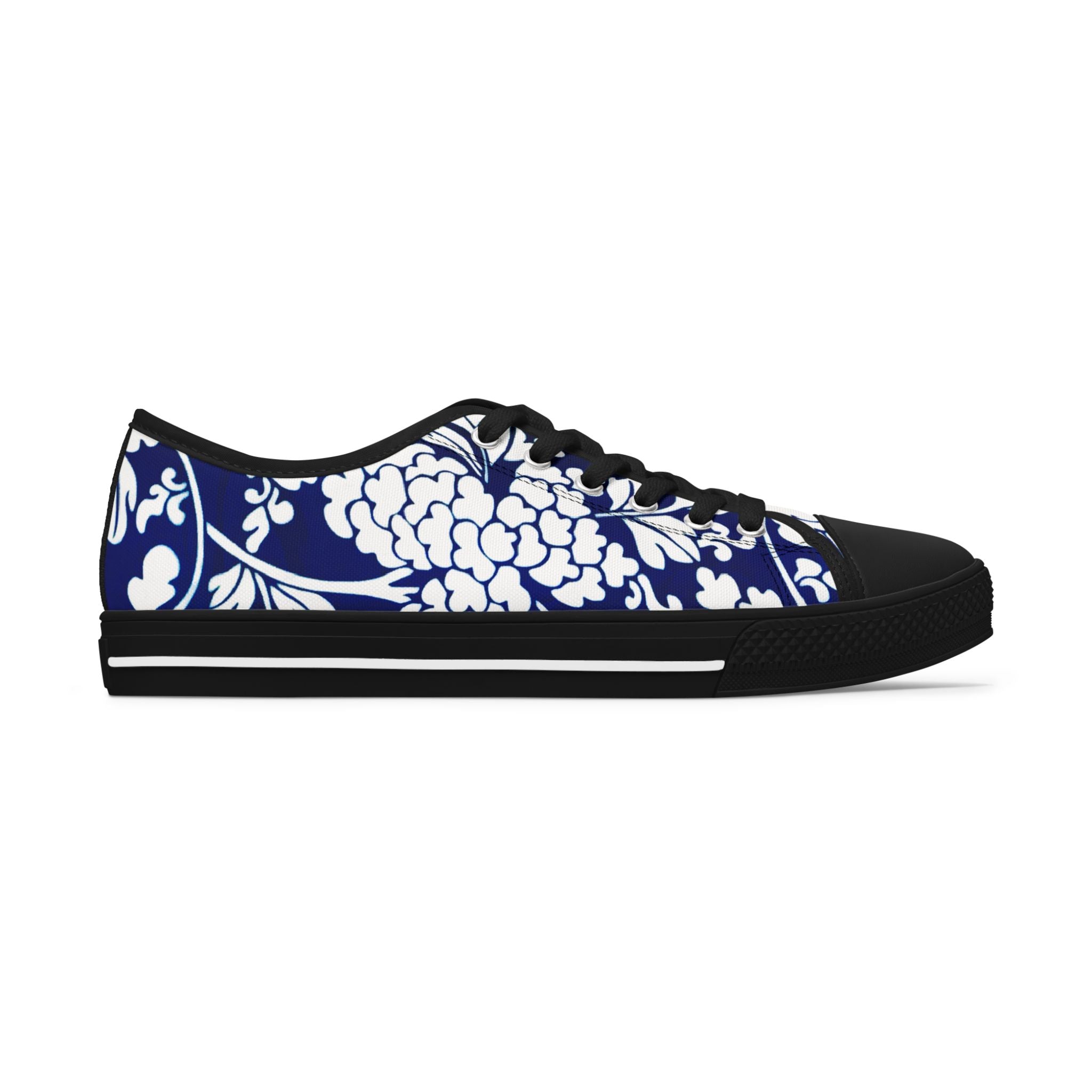 Blue Floral Women's Sneakers, Oriental Style Floral Print Women's Low Top Sneakers Tennis Shoes, Canvas Fashion Sneakers With Durable Rubber Outsoles and Shock-Absorbing Layer and Memory Foam Insoles&nbsp;(US Size: 5.5-12)