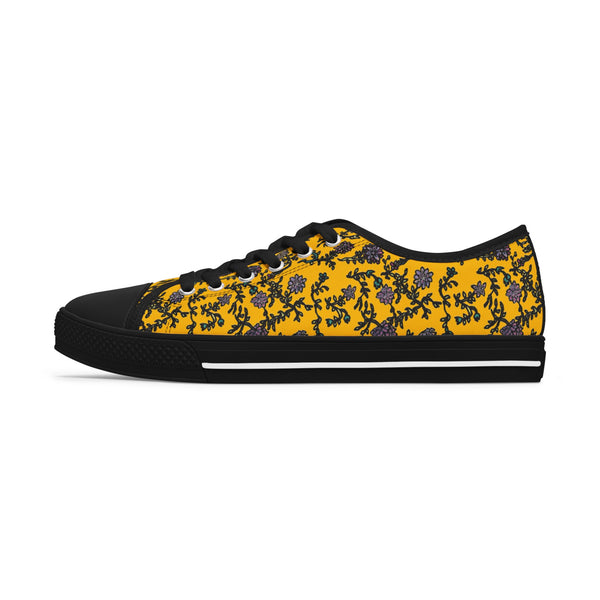 Yellow Purple Floral Women's Sneakers, Floral Print Women's Low Top Sneakers Tennis Shoes, Canvas Fashion Sneakers With Durable Rubber Outsoles and Shock-Absorbing Layer and Memory Foam Insoles&nbsp;(US Size: 5.5-12)