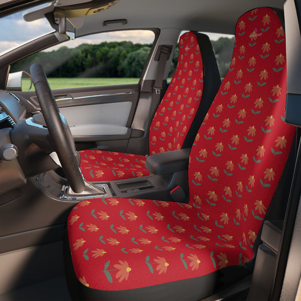 Red Daisies Car Seat Covers, Red Daisies Floral Print 2-Pcs Set (48.03" × 18.50") Polyester Car Seat Covers, Best Car Accessories Essential Premium Quality Best Soft Luxury Car Seat&nbsp;- 2 Pack For Your Car Seat Protection, Car Seat Protectors, Designer Car Seat Accessories, Pair of 2 Front Seat Covers, Custom Seat Covers, Luxury Car Seat Covers, Best Car Seat Covers