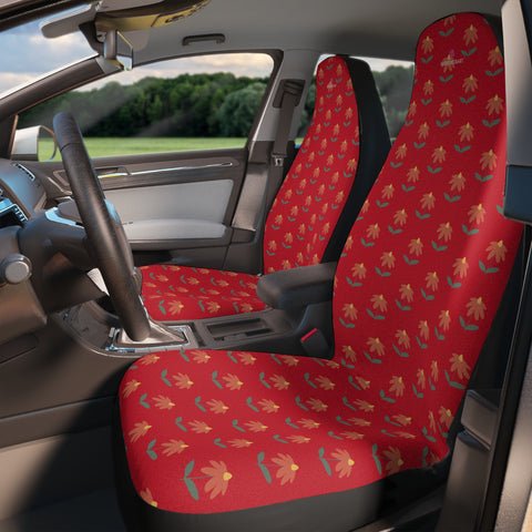 Red Daisies Car Seat Covers, Red Daisies Floral Print 2-Pcs Set (48.03" × 18.50") Polyester Car Seat Covers, Best Car Accessories Essential Premium Quality Best Soft Luxury Car Seat&nbsp;- 2 Pack For Your Car Seat Protection, Car Seat Protectors, Designer Car Seat Accessories, Pair of 2 Front Seat Covers, Custom Seat Covers, Luxury Car Seat Covers, Best Car Seat Covers