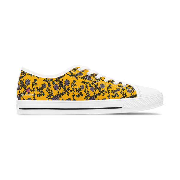 Yellow Purple Floral Women's Sneakers, Floral Print Women's Low Top Sneakers Tennis Shoes, Canvas Fashion Sneakers With Durable Rubber Outsoles and Shock-Absorbing Layer and Memory Foam Insoles&nbsp;(US Size: 5.5-12)