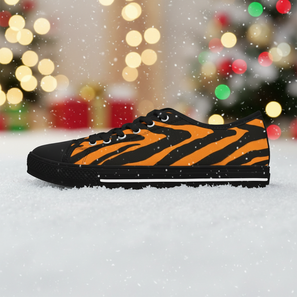 Orange Zebra Striped Women's Sneakers, Zebra Striped Animal Print Women's Low Top Sneakers (US Size: 5.5-12)