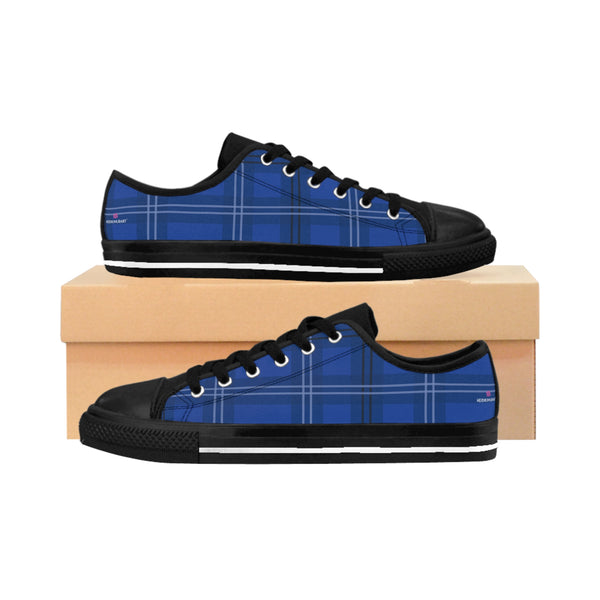 Royal Blue Plaid Women's Sneakers, Blue Classic Tartan Plaid Print Designer Low Top Fashion Tennis Shoes Women's Sneakers Footwear Streetwear Shoes (US Size: 6-12)