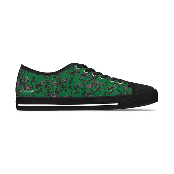 Green Purple Floral Women's Sneakers, Floral Print Women's Low Top Sneakers Tennis Shoes, Canvas Fashion Sneakers With Durable Rubber Outsoles and Shock-Absorbing Layer and Memory Foam Insoles&nbsp;(US Size: 5.5-12)