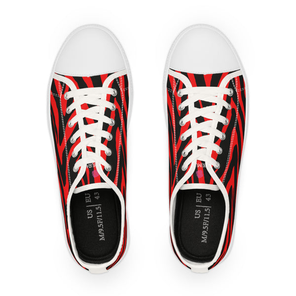 Red Zebra Print Men's Sneakers, Red and Black Zebra Striped Animal Print Modern Minimalist Best Breathable Designer Men's Low Top Canvas Fashion Sneakers With Durable Rubber Outsoles and Shock-Absorbing Layer and Memory Foam Insoles (US Size: 5-14)