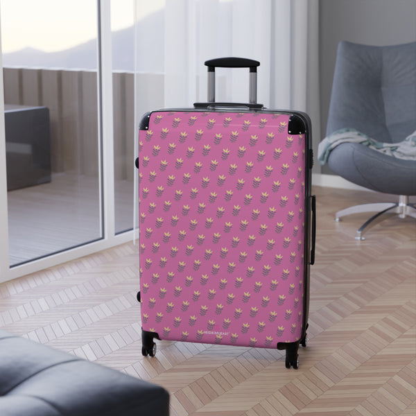 Pink Floral Print Suitcase, Cute Designer Suitcases, Travel Bag Suitcases