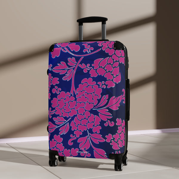 Hot Pink Floral Print Suitcases, Blue Floral Print Suitcase, Travel Bag Suitcases (Small, Medium, Large)