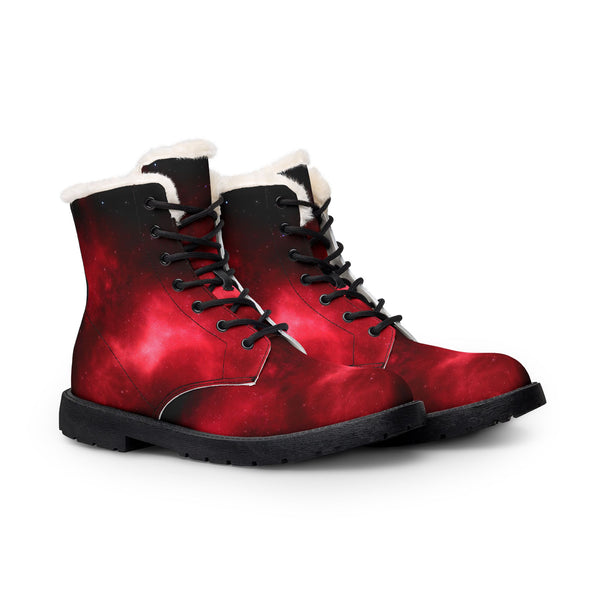 Men's Red Galaxy Fur-Lined Leather Boots — Warm Winter Lace-Up