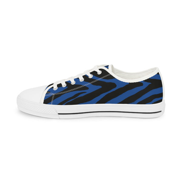 Blue Zebra Print Men's Sneakers, Blue and Black Zebra Striped Print Best Low Tops, Best Designer Men's Low Top Sneakers (US Size: 5-14)