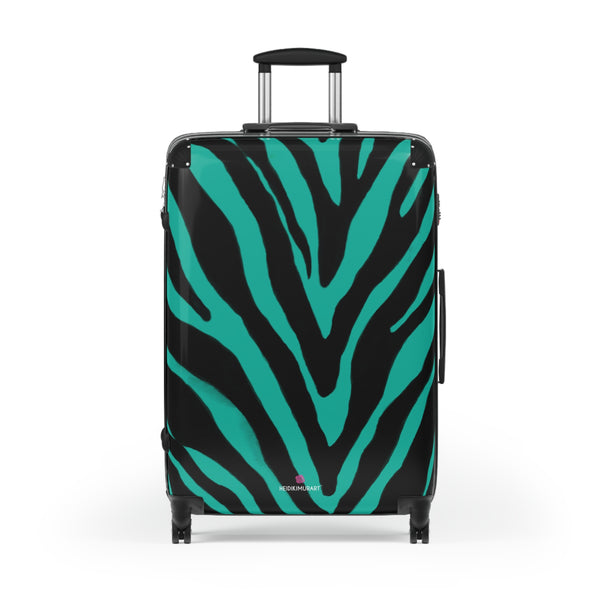 Blue Zebra Print Best Suitcases, Black and Blue Zebra Striped Animal Print Designer Suitcase Luggage (Small, Medium, Large) Unique Cute Spacious Versatile and Lightweight Carry-On or Checked In Suitcase, Best Personal Superior Designer Adult's Travel Bag Custom Luggage - Gift For Him or Her - Printed in&nbsp; Canada