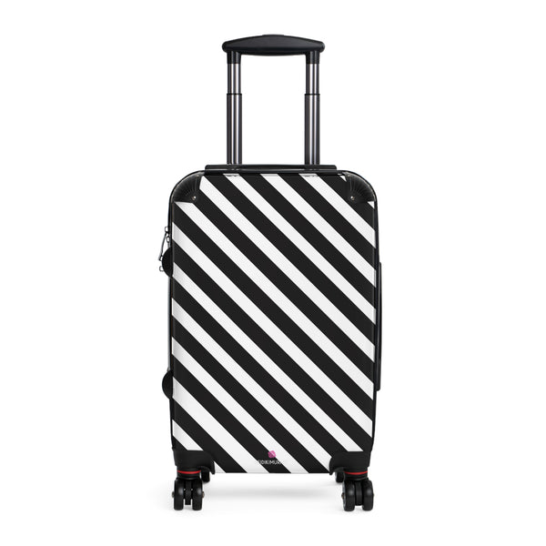 Black White Diagonal Striped Suitcases, Stripes Print Suitcases, Best Suitcases, Travel Bag Suitcases