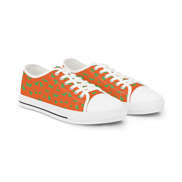 Orange Crane Print Men's Sneakers, Green and Orange Japanese Style Crane print Graphic Colorful Modern Best Breathable Designer Men's Low Top Canvas Fashion Sneakers With Durable Rubber Outsoles and Shock-Absorbing Layer and Memory Foam Insoles (US Size: 5-14)