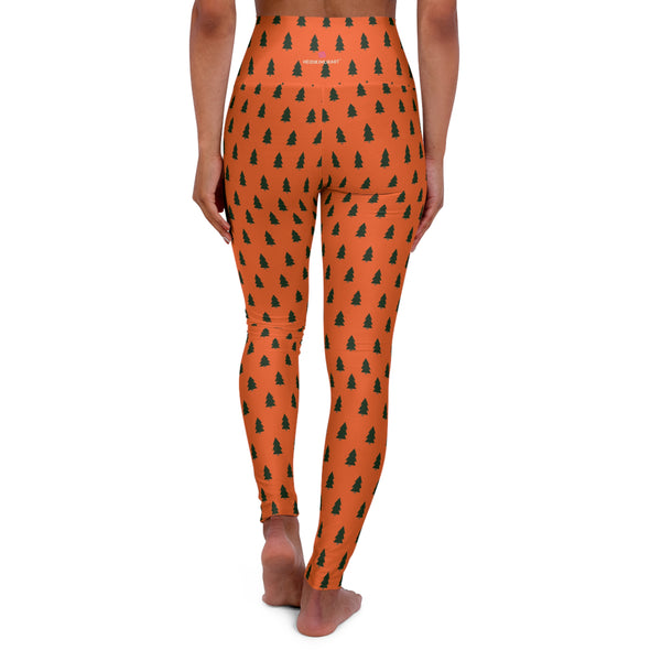 Orange Christmas Tree Yoga Tights,  Best High Waisted Women's Yoga Leggings