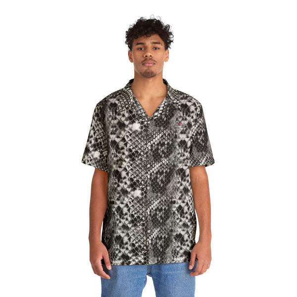 Grey Snake Print Men's Shirt, Best Men's Hawaiian Shirt