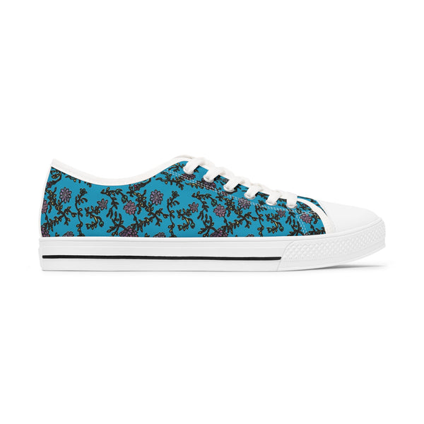 Blue Purple Floral Women's Sneakers, Floral Print Women's Canvas Fashion Low Top Sneakers (US Size: 5.5-12)