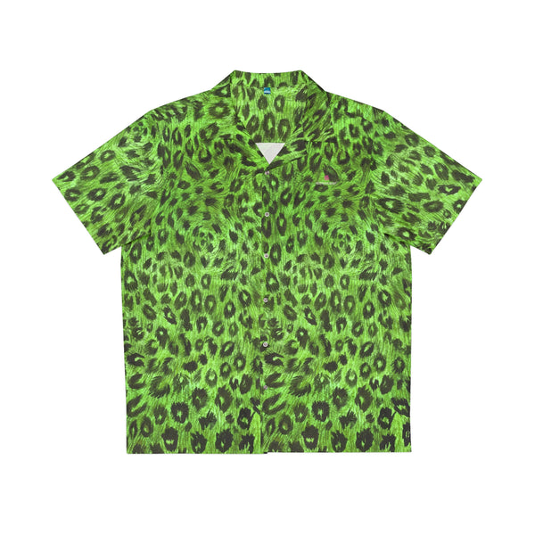Green Leopard Men's Shirt, Best  Animal Print  Men's Hawaiian Shirt