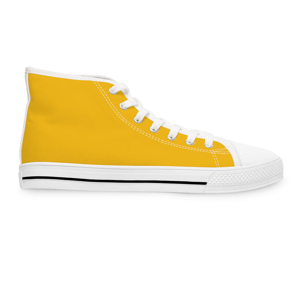 Yellow Color Ladies' High Tops, Solid Yellow Color Best Quality Women's High Top Fashion Laced-up Designer Canvas Sneakers Tennis Shoes (US Size: 5.5-12)