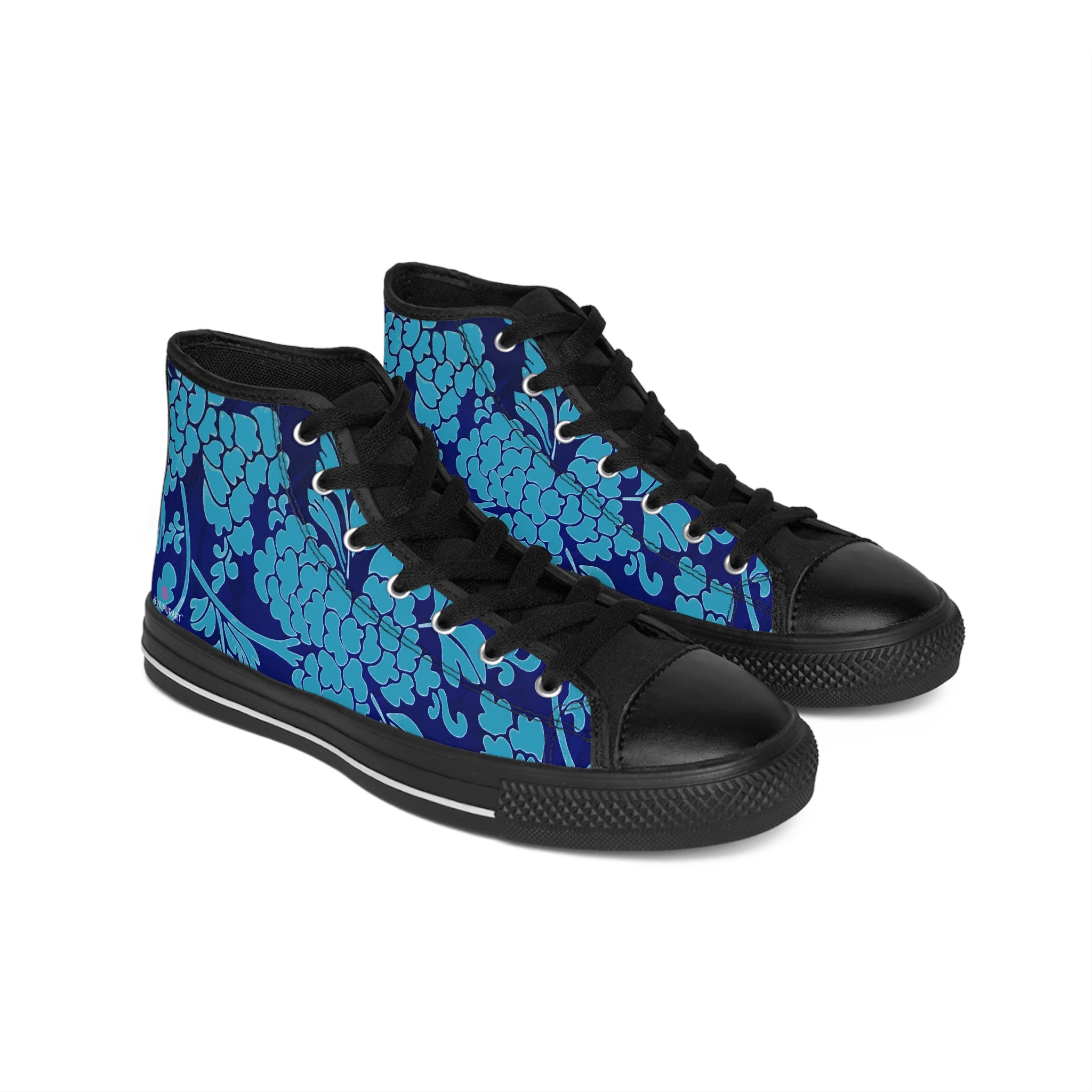 Blue Floral  Men's High Tops, Blue Floral Print Best Designer Men's Classic Sneakers