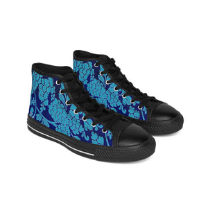 Blue Floral  Men's High Tops, Blue Floral Print Best Designer Men's Classic Sneakers