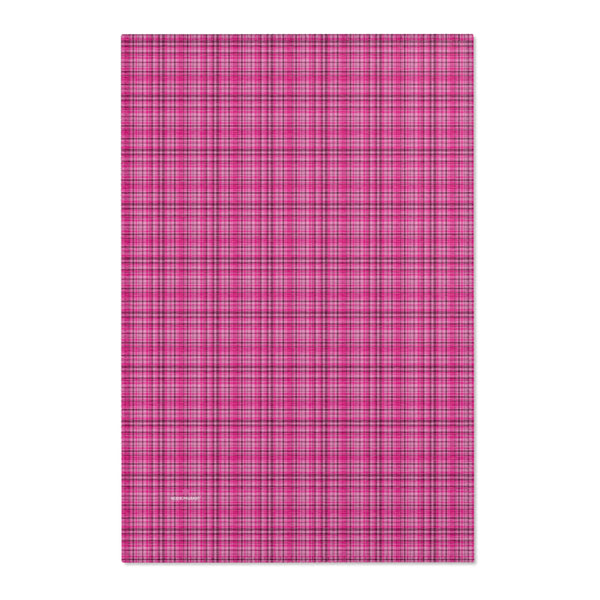Pink Plaid Print Indoor Carpet, Solid Color Area Rugs