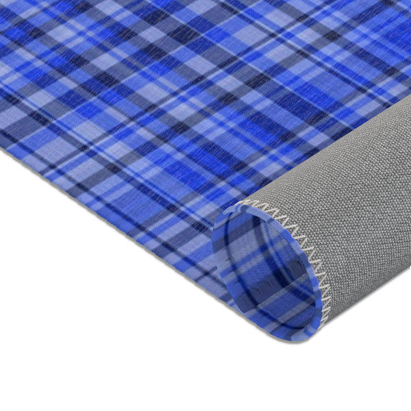 Blue Plaid Print Indoor Carpet, Solid Color Area Rugs