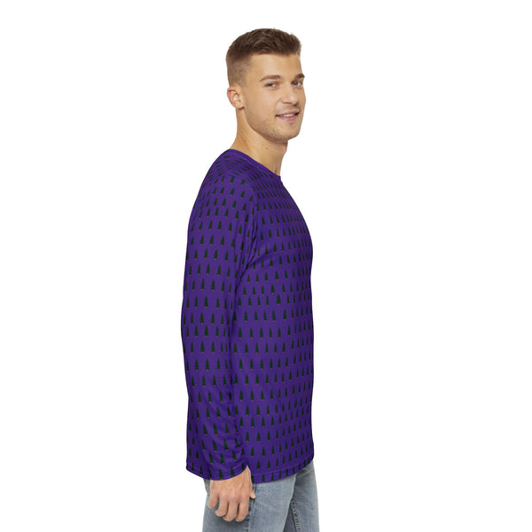 Purple Christmas Tree Men's Long Sleeves, Best Men's Long Sleeve Shirt (AOP) - Made in USA