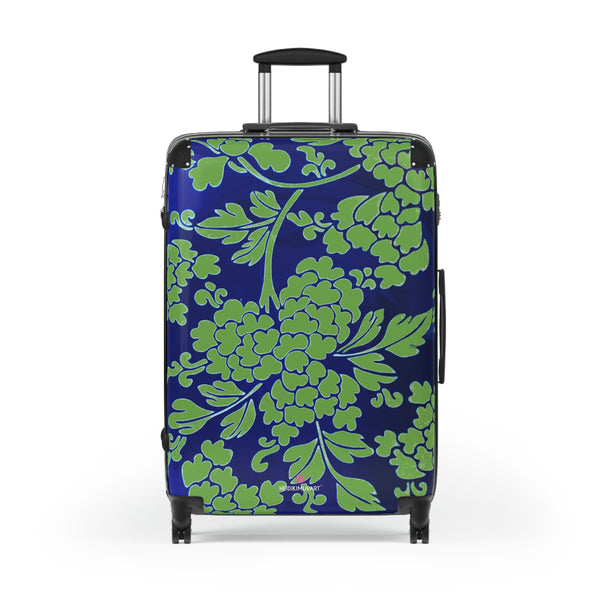 Green Blue Floral Print Suitcase, Abstract Oriental Style Floral Print Designer Suitcase Luggage (Small, Medium, Large)&nbsp;Unique Cute Spacious Versatile and Lightweight Carry-On or Checked In Suitcase, Best Personal Superior Designer Adult's Travel Bag Custom Luggage - Gift For Him or Her - Printed in&nbsp; Canada