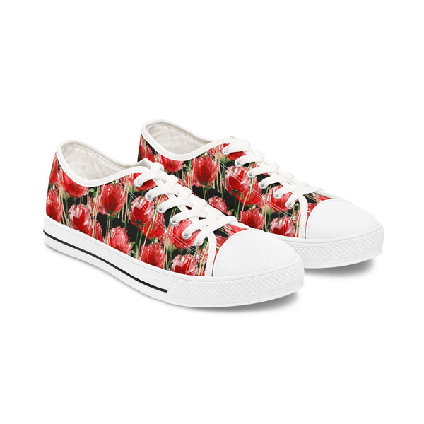 Black Red Tulips Women's Sneakers, Floral Print Women's Low Top Sneakers Tennis Shoes, Canvas Fashion Sneakers With Durable Rubber Outsoles and Shock-Absorbing Layer and Memory Foam Insoles&nbsp;(US Size: 5.5-12)