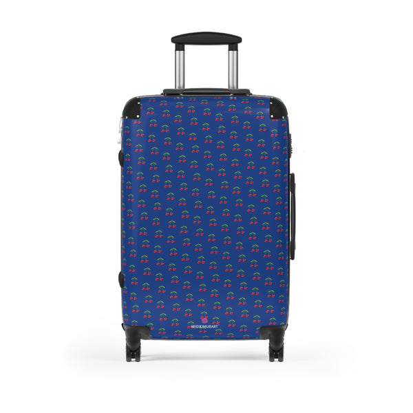 Royal Blue Cherry Print Suitcase, Cute Red Cherries Print Designer Suitcases, Travel Bag Suitcases