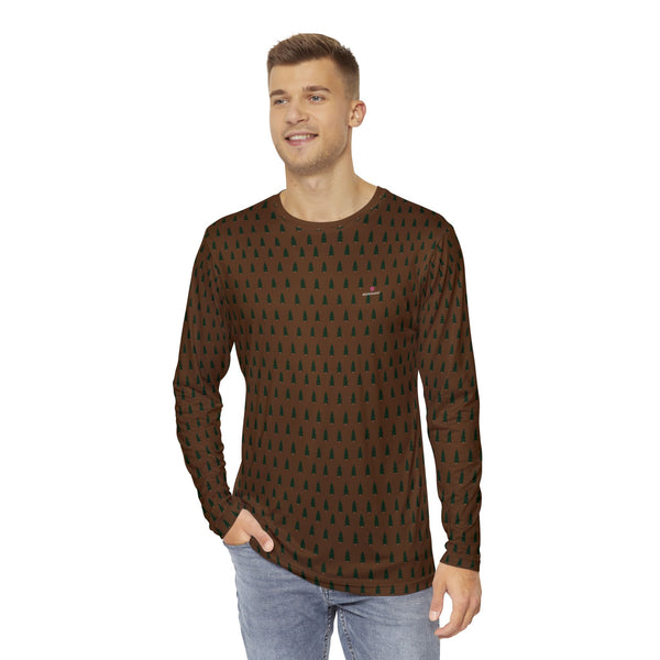 Brown Christmas Tree Men's Long Sleeves, Best Men's Long Sleeve Shirt (AOP) - Made in USA