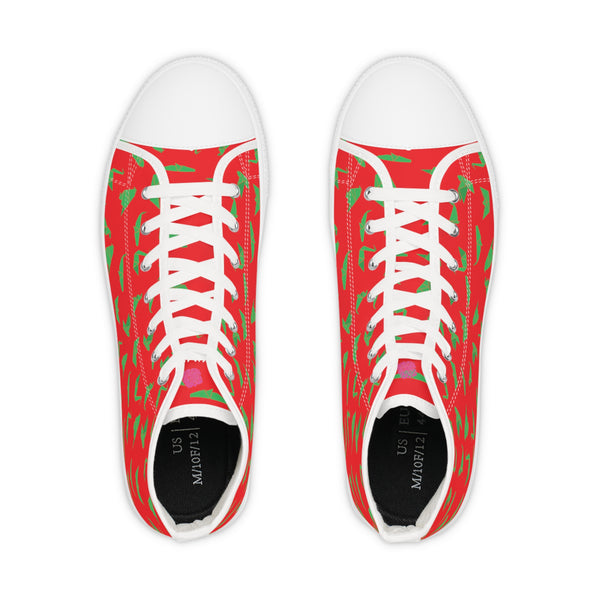 Red Crane Pattern Men's Sneakers, Men's High Top Sneakers