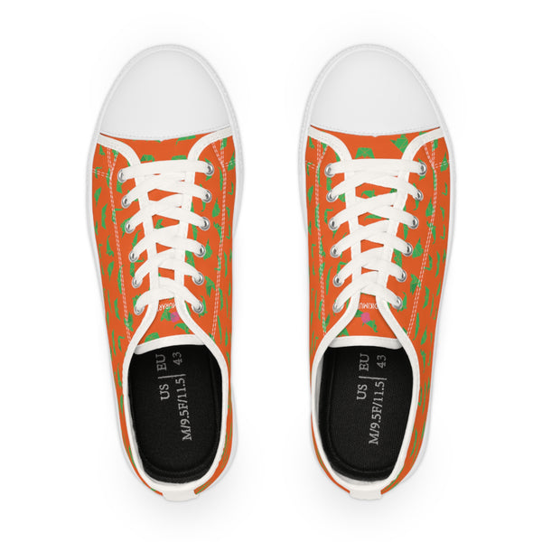 Orange Crane Print Men's Sneakers, Green and Orange Japanese Style Crane print Graphic Colorful Modern Best Breathable Designer Men's Low Top Canvas Fashion Sneakers With Durable Rubber Outsoles and Shock-Absorbing Layer and Memory Foam Insoles (US Size: 5-14)