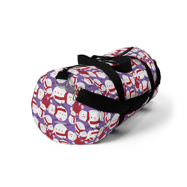 Purple Snow Man Duffel Bag, Christmas Snow Man All Day Small Or Large Size Duffel Gym Workout Bag, Made in USA, Small Duffle Bag, Large Duffle Bag, Sports Soft Nylon Duffle Bag Travel Luggage