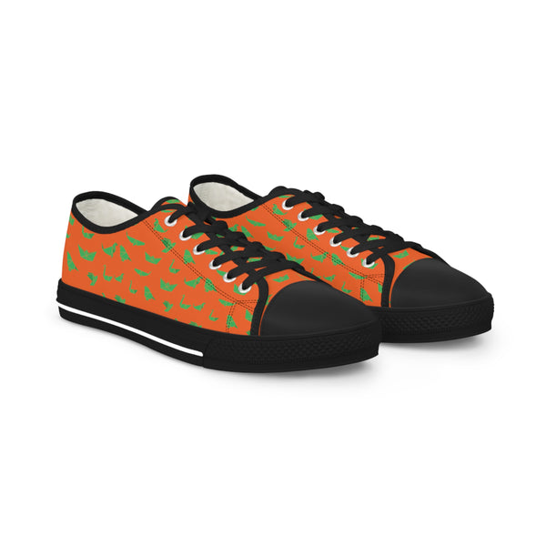 Orange Crane Print Men's Sneakers, Green and Orange Japanese Style Crane print Graphic Colorful Modern Best Breathable Designer Men's Low Top Canvas Fashion Sneakers With Durable Rubber Outsoles and Shock-Absorbing Layer and Memory Foam Insoles (US Size: 5-14)