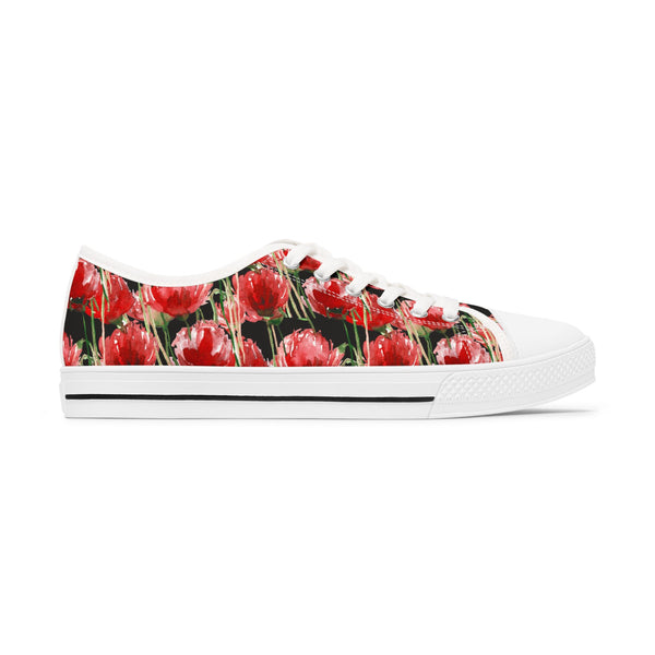 Black Red Tulips Women's Sneakers, Floral Print Women's Low Top Sneakers Tennis Shoes, Canvas Fashion Sneakers With Durable Rubber Outsoles and Shock-Absorbing Layer and Memory Foam Insoles&nbsp;(US Size: 5.5-12)