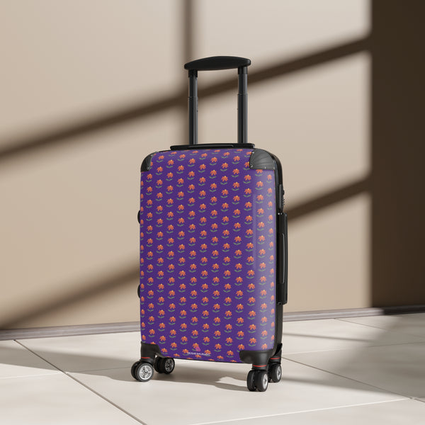 Purple Floral Print Suitcase, Cut Designer Suitcases, Travel Bag Suitcases