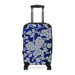 Grey Blue Floral Print Suitcase, Abstract Oriental Style Floral Print Designer Suitcase Luggage (Small, Medium, Large) Unique Cute Spacious Versatile and Lightweight Carry-On or Checked In Suitcase, Best Personal Superior Designer Adult's Travel Bag Custom Luggage - Gift For Him or Her - Printed in&nbsp; Canada