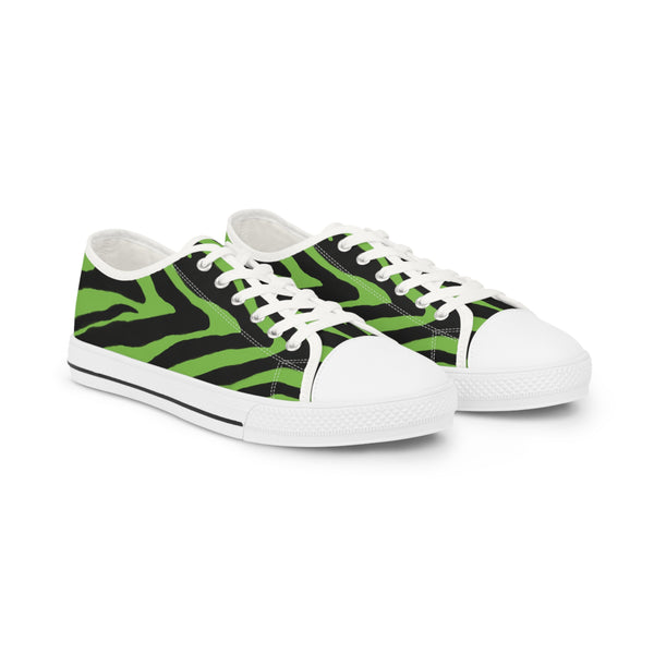 Green Zebra Print Men's Sneakers, Green and Black Zebra Striped Animal Print Modern Minimalist Best Breathable Designer Men's Low Top Canvas Fashion Sneakers With Durable Rubber Outsoles and Shock-Absorbing Layer and Memory Foam Insoles (US Size: 5-14)